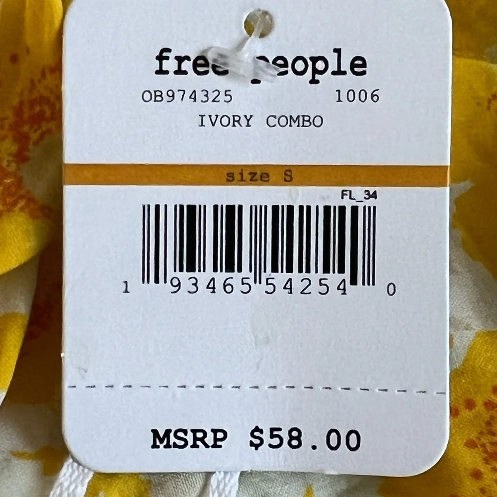 NWT Free People Ivory Combo Yellow Floral Intimately Halter Bodysuit Size Small‎